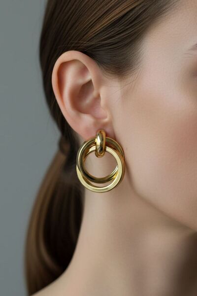 BHR AKSESUAR Gold Intertwined Circle Earrings (3.4 cm)