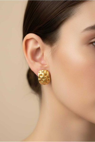 LUX Aurora Örgü Form Gold Küpe