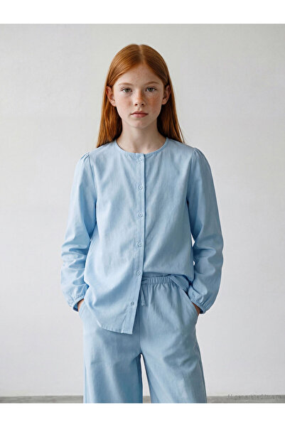 LC Waikiki Πουκάμισο για κορίτσια με λαιμόκοψη Blue Bicycle Neck από το κατάσ...