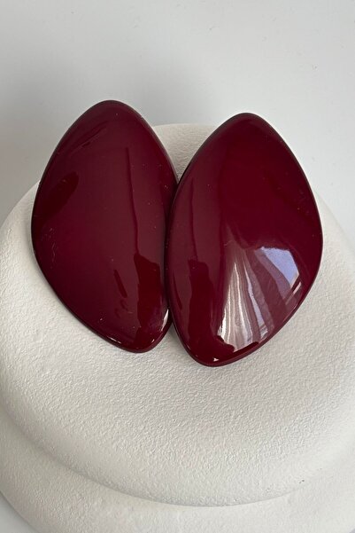 BHR AKSESUAR Burgundy Big Bone Earrings (7.3 cm)