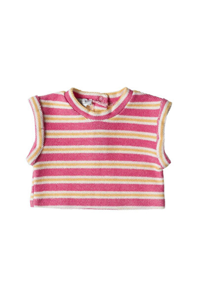 PETIT-ATELlER سترة قصيرة بدون أكمام من التريكو مخططة باللونين الوردي والأصفر ...