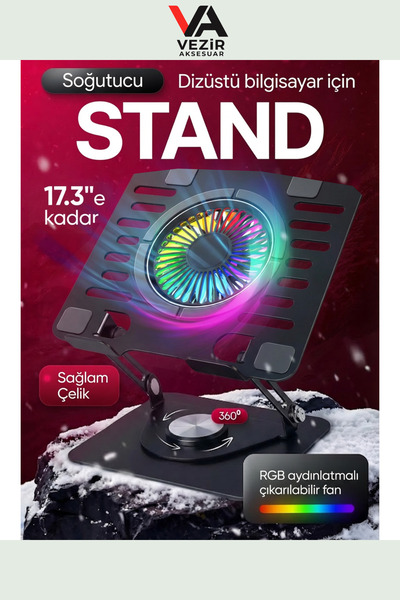 BUFFER®PX Profesyonel Laptop Soğutucu Stand | 360° Dönüşlü, USB Fanlı, Metal ...
