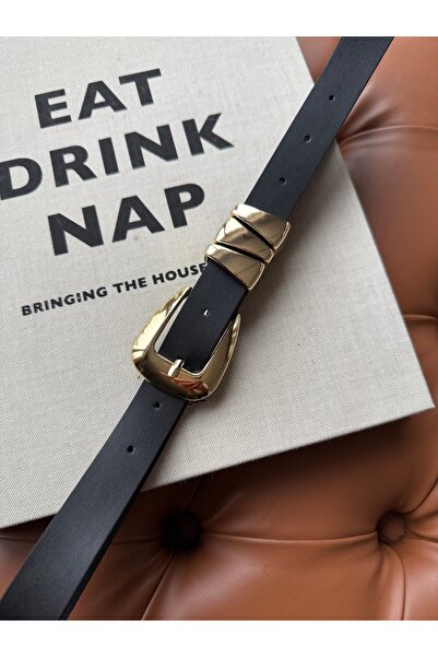 coaksco Women's Gold 3-Strap Black Belt