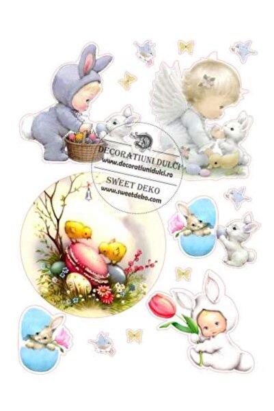 Decoratiuni Dulci Ingerasi si iepurasi de Paste, imagine comestibila - Decupat