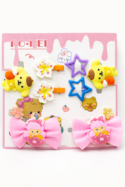 MakeWell Girl's Colorful Hair Accessory Set of 8 – Ribbon Clips, Flower and S...