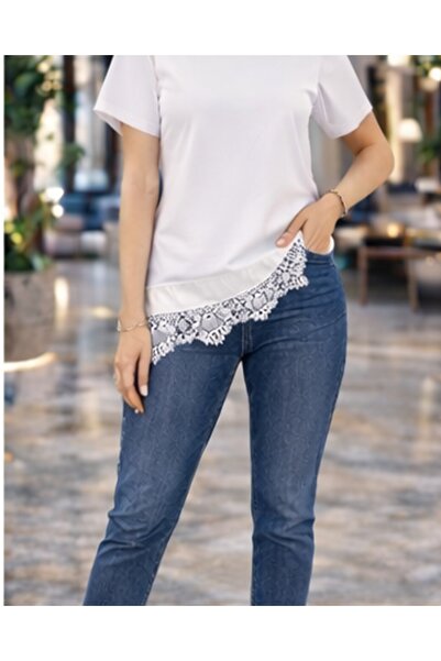 SPORTİVEA Yeni Trend Dantelli ve Saten Detaylı Asimetrik Bluz