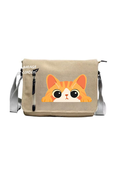 Minga London Beige Orange Cat Eyes Printed Messenger Bag -Mingalondon
