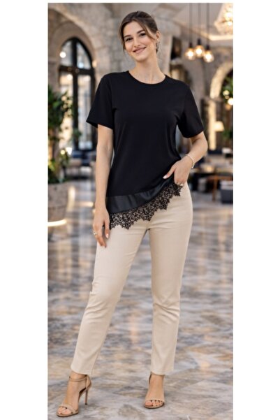 SPORTİVEA Yeni Trend Dantelli ve Saten Detaylı Asimetrik Bluz