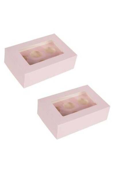 OEM Pink Cardboard Boxes with Window for 6 Cupcakes 24 x 17 x 7.5 cm - 2 pcs
