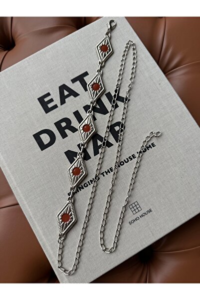 coaksco Women's Body & Waist Silver Diamond Patterned Chain