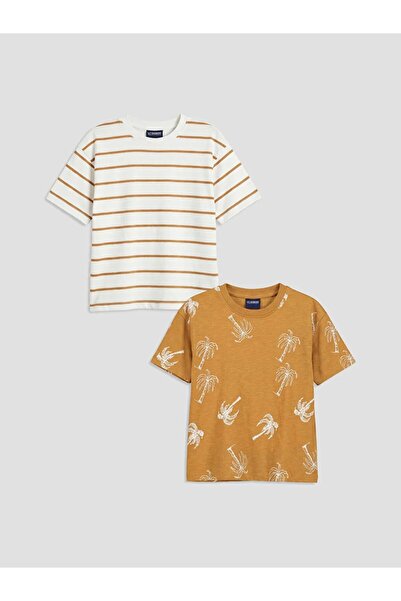 LC Waikiki Lcw Kids Brown Crew Neck Printed Boys' T-Shirt 2-Pack