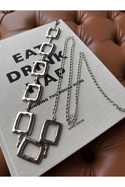 coaksco Women's Body & Waist Chain Silver Square Patterned