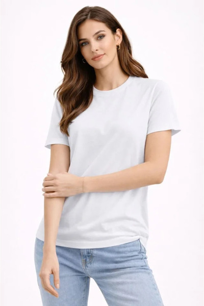 pazarella Crew neck t-shirt - regular fit, basic cotton, everyday tee - white