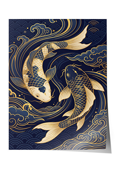 Zestia Premium αφίσα με παραδοσιακά σχέδια, χρυσό Koi και κομψή διακόσμηση σα...