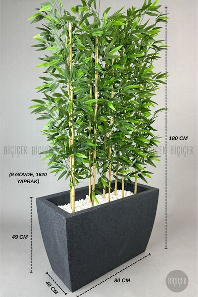 BİÇİÇEK Yapay Bambu Ağacı 180 cm Kare Saksıda Yoğun Yapraklı