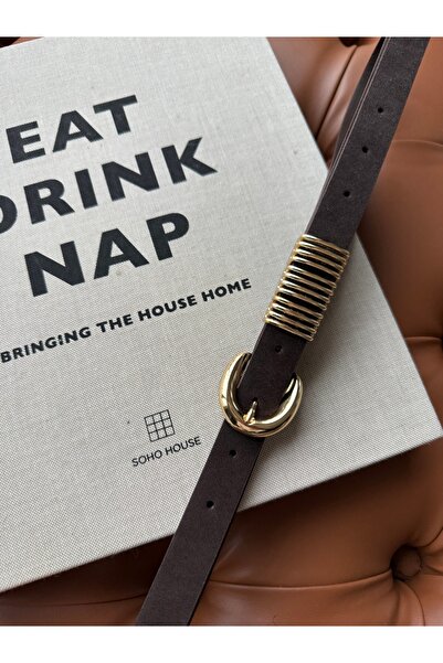 coaksco Women's Gold 2-Strap Bitter Brown Belt