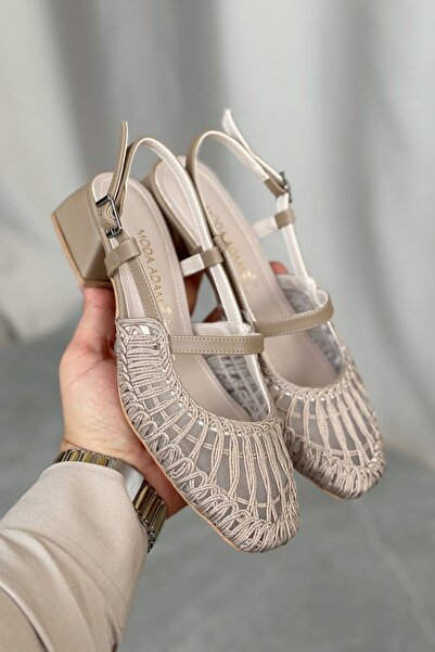 GOFFSHOES Ženske Cerny cipele sa kratkom petom i pletenim dizajnom - Mink