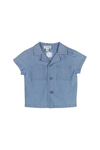 PETIT-ATELlER قميص صيفي للأولاد من بيتيت أتيليه، مصنوع من قماش شامبراي أزرق، ...