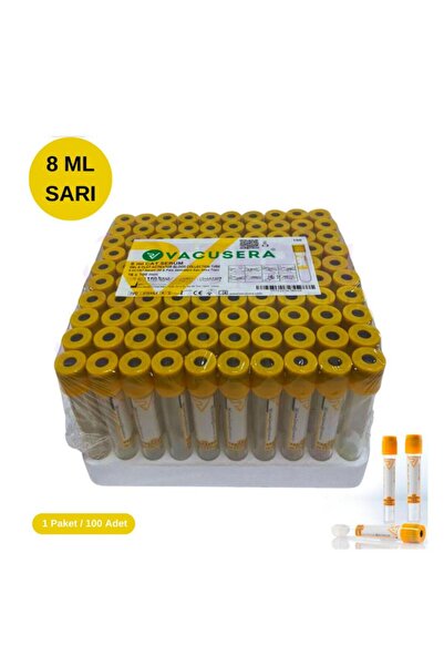 Vacusera Vakumlu Jelli Kan Alma Tüpü 8 ML (Sarı Kapak) 100'lü Paket