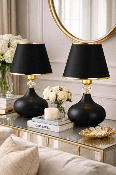 571 Store 2 li masa abajuru metal ayak kumaş başlık aydınlatma lambası