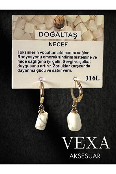 Vexa Aksesuar Natural Stone Earrings 316L Stainless Steel Earrings – Boxed – Gifted Product
