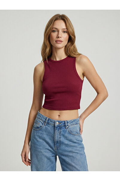 Sparrow Women's Slimfit Ribbed Halter Neck Stretchy Knitted Crop Tank Top