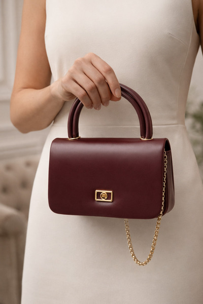 LikeMoon Şık Tasarım Bordo Kadın El Çantası Zincir Detaylı Davet Günlük Özel ...