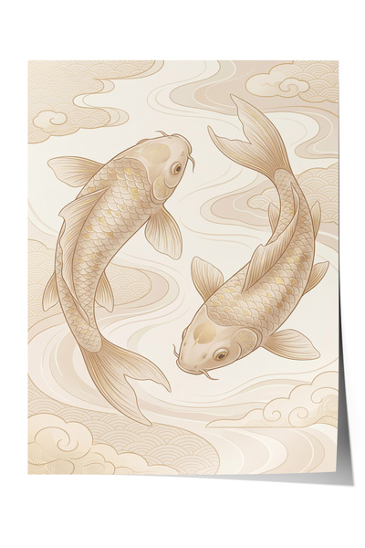Zestia Premium Poster Elegant Koi Serenity in Cream Tones Living Room Decor