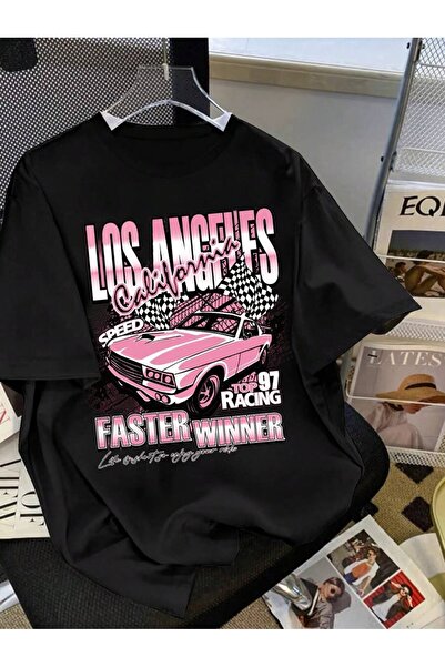 SVART WEAR Los Angeles Racing Printed Oversize Crew Neck Summer T-Shirt