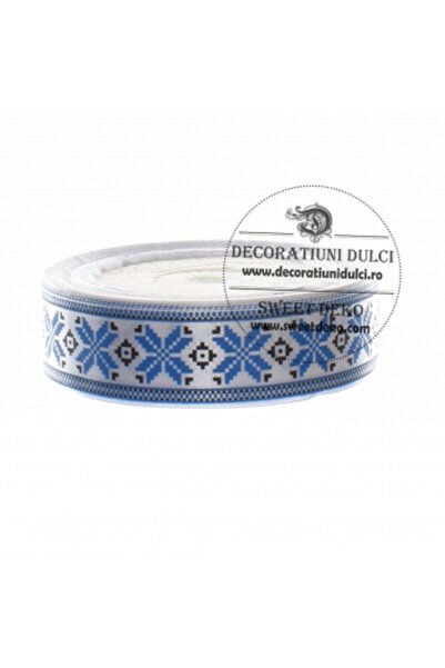 Decoratiuni Dulci Folk motif ribbon, cross with border, blue color