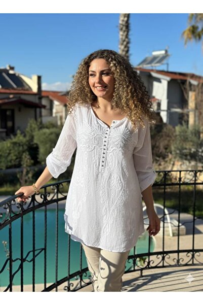 Punta Otantik Yg86163 Embroidered Sequin Detailed Blouse White