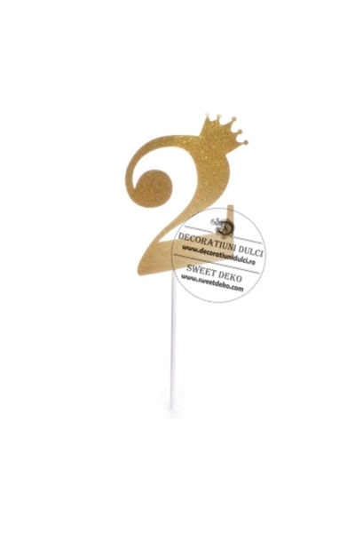 Decoratiuni Dulci Топер от картонена кутия с блясък на цифрата 2 златни