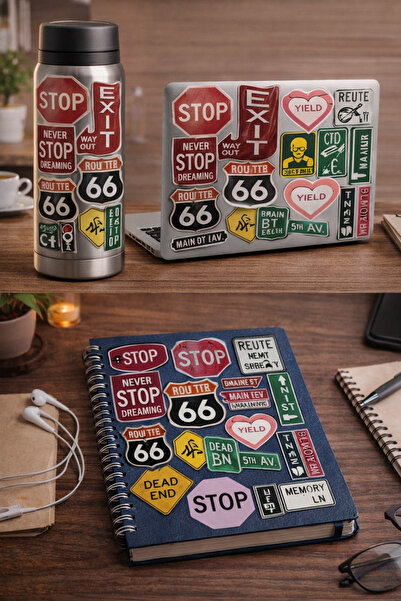 Limitless Design Vintage Traffic Signage Collage Sticker – Retro Route 66 & S...