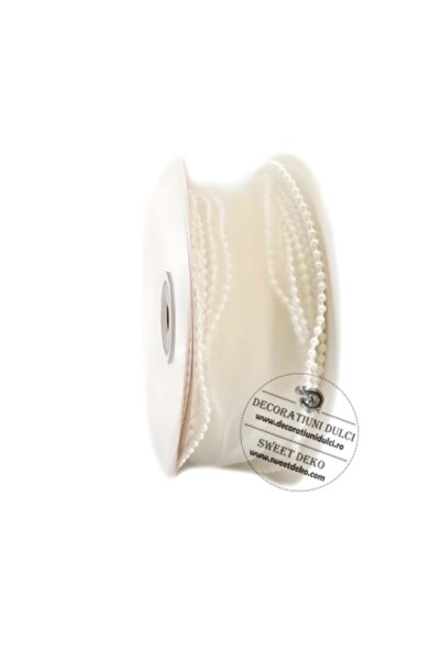 Decoratiuni Dulci Pearl white organza ribbon with beads on the edge