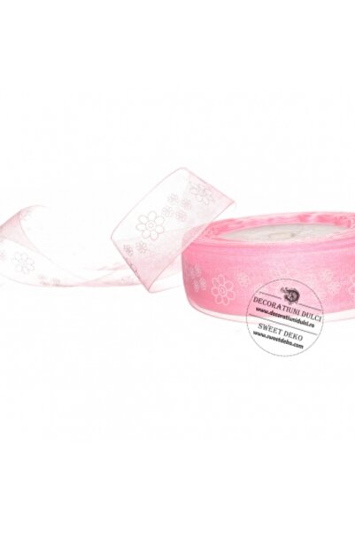 Decoratiuni Dulci Розова органзена панделка с бели цветя