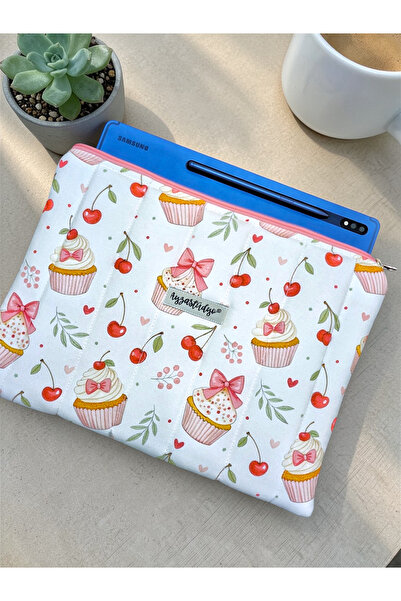 Ayza Stüdyo حقيبة آيباد ناعمة ومبطنة - بنمط الكب كيك والكرز، مناسبة للأجهزة م...