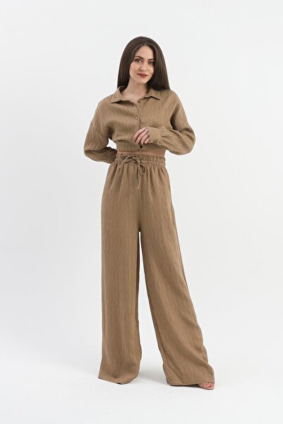 VELİZADE Women's High Waisted Mink Waist Elasticized Wide Leg Straight Viscos...