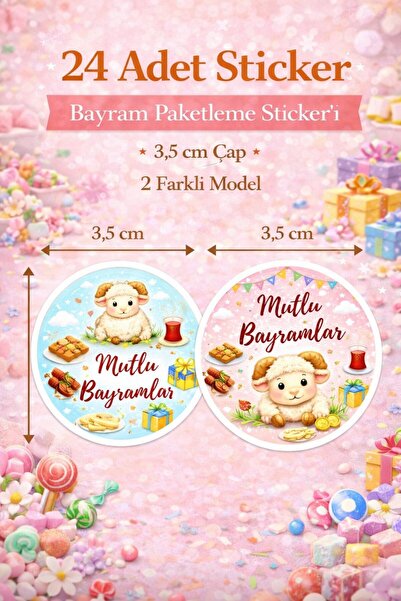 Emtory Gift 24’lü Bayram Paketleme Sticker Seti 3,5 cm Çap 2 Farklı Tasarım –...