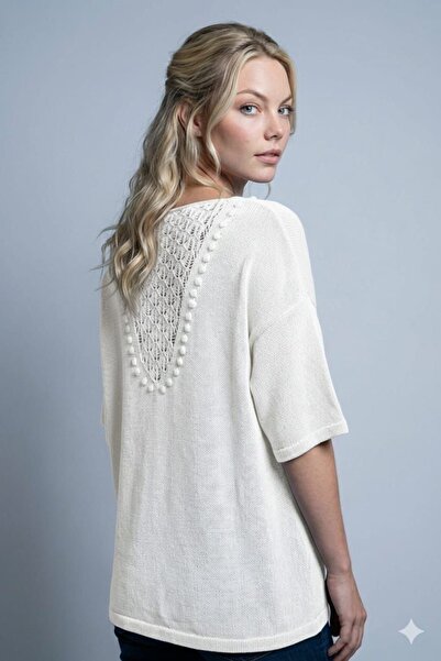Noi Belis Oversize Back Detailed Short Sleeve Knitwear Blouse Ss26Bz0011