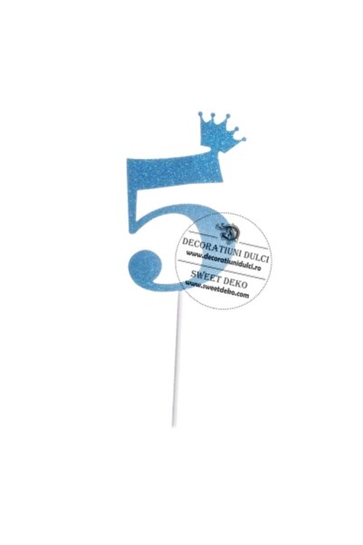 Decoratiuni Dulci Топер от картонена кутия albatru glitterat cifra 5