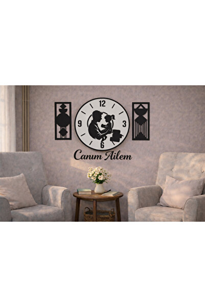 mrchediyesepeti My Dear Family Themed Wall Clock 40 cm Flowers 30 cm Mrc Gift...