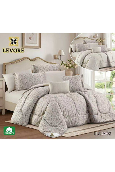 Levore مفرش ليفوري 4 قطع قطن 100% ناعم مشجر وجهين نفر صيفي بحشوة ثابتة LULIA-02