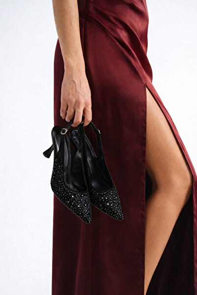 STOCON حذاء نسائي من Dora Black Stone للسهرات بكعب ستيليتو كلاسيكي STC1256