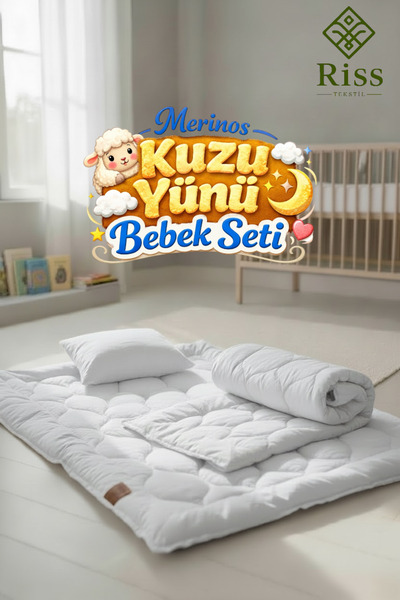 riss tekstil , %100 Doğal Yün Dolgulu Bebek Uyku Seti (Yün Yorgan + Yün Alez ...