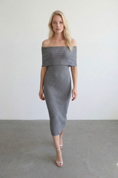 Noi Belis Carmen Yaka Maxi Length Knitwear Dress Ss26El0004