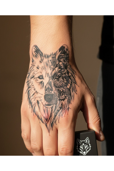 deepmoon Gerçek Dövme Görünümlü Kurt Yüzü Tasarım Modelli 3 Boyutlu Tattoo