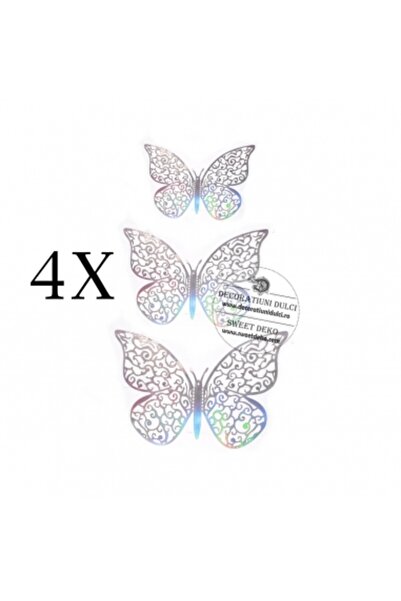 Decoratiuni Dulci Fluturi argintii (12 buc/set)