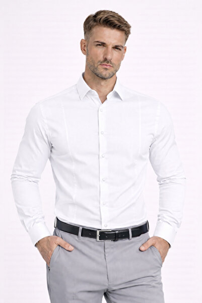 COLVIS MAN Slim Fit Long Sleeve Cotton Satin Suit Shirt for Office Men