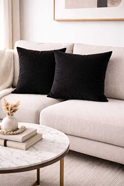 BURCIN HOME غطاء وسادة أسود مقاس 45 × 45 سم، طقم من قطعتين، غطاء وسادة مزخرف،...