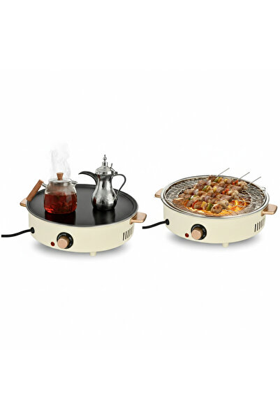 DLC 2-in-1 Electric Grill with Heating Tray, 1400W Power, Wide Round Design w...